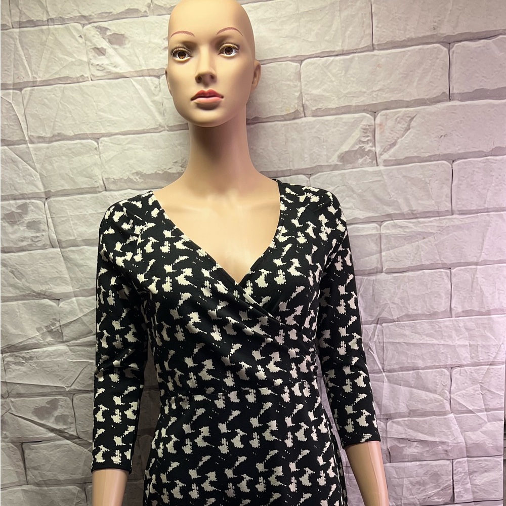 Ann Taylor Black and White Long Sleeve Dress